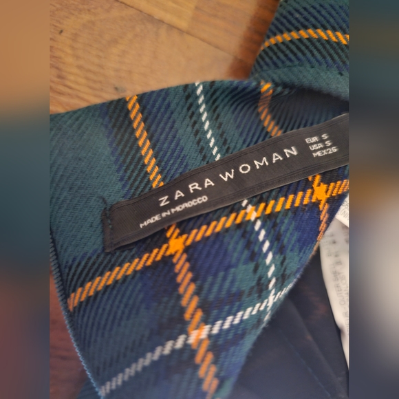 Zara Skirt Midi Boho Classic Plaid Size M Blue/Orange Academia Twee Back Slit - Picture 3 of 3